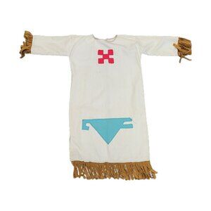 Vintage 1960s Indian Canvas Handmade Costume Suede Fringe W/Headband Attic Find!